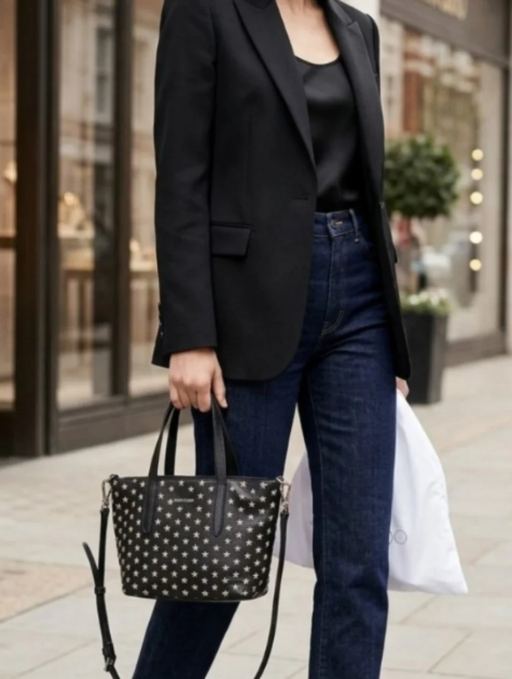 Jimmy Choo Mini Sara Star-Studded Black Leather Tote